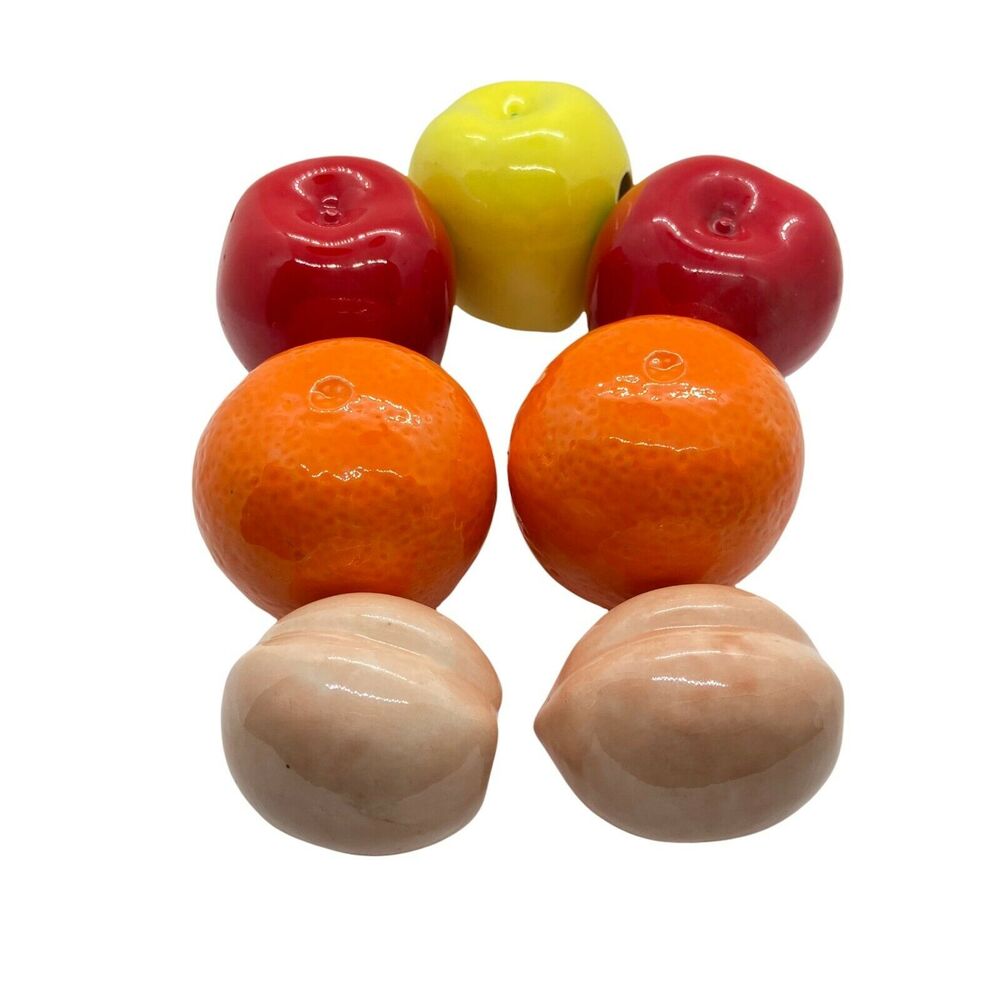 Fruits Set Of Seven Vintage Ceramic Orange Apple Peaches Decorative Charming